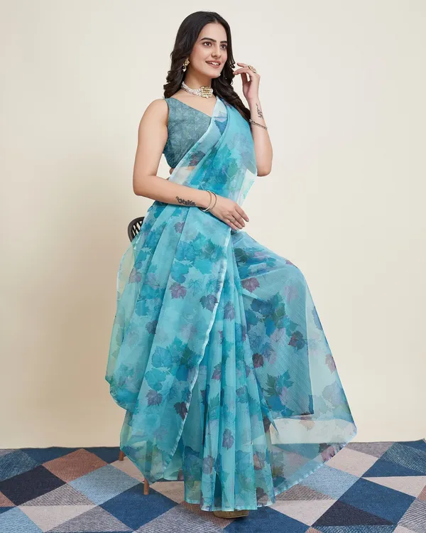 Blue_Cotton_Silk_Printed_Paithani_Saree_With_Unstitched_Blouse_For_Women