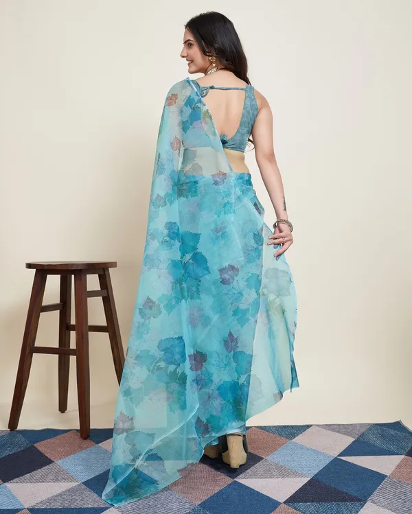 Blue_Cotton_Silk_Printed_Paithani_Saree_With_Unstitched_Blouse_For_Women
