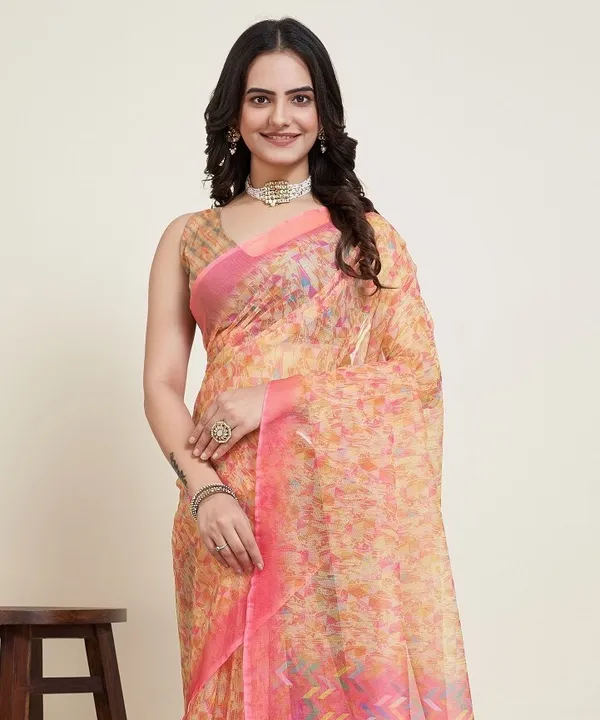 Multicolor_Cotton_Silk_Printed_Paithani_Saree_With_Unstitched_Blouse_For_Women