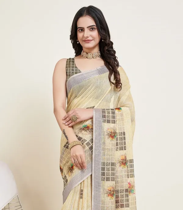 Beige_Cotton_Silk_Printed_Paithani_Saree_With_Unstitched_Blouse_For_Women