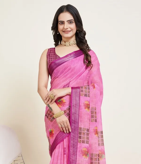 Pink_Cotton_Silk_Printed_Paithani_Saree_With_Unstitched_Blouse_For_Women