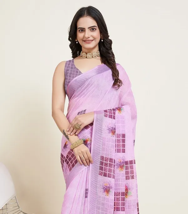 Purple_Cotton_Silk_Printed_Banarasi_Saree_With_Unstitched_Blouse_For_Women