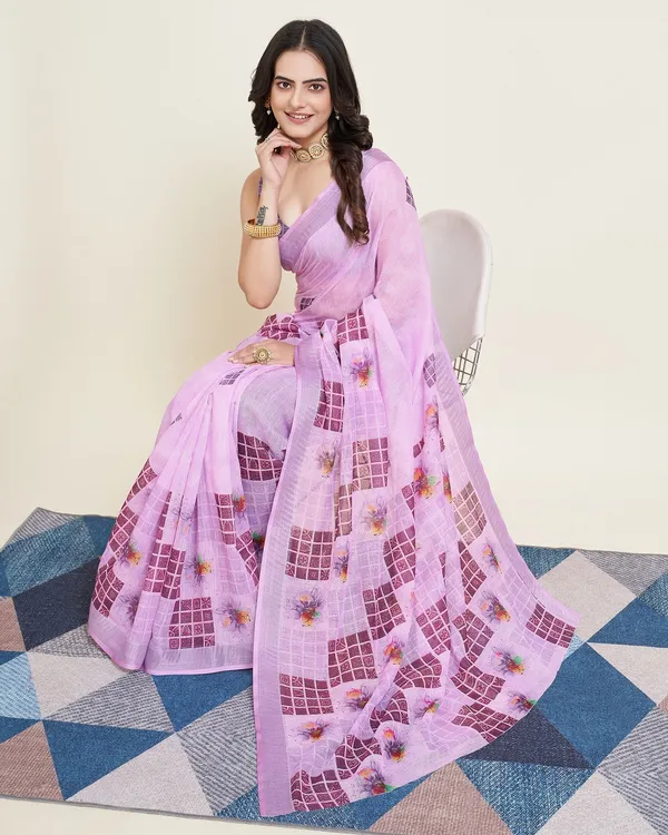 Purple_Cotton_Silk_Printed_Banarasi_Saree_With_Unstitched_Blouse_For_Women