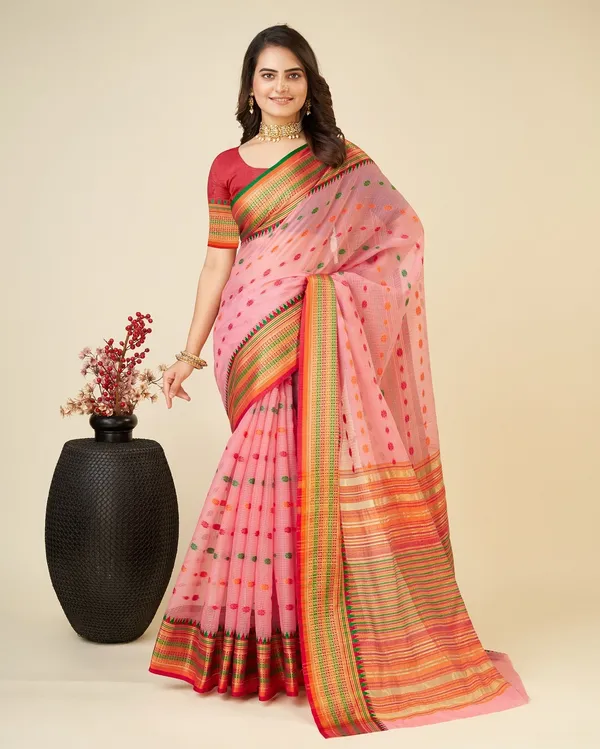Pink_Cotton_Silk_Woven_Banarasi_Saree_With_Unstitched_Blouse_For_Women