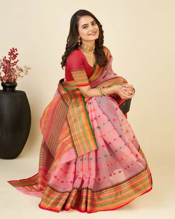 Pink_Cotton_Silk_Woven_Banarasi_Saree_With_Unstitched_Blouse_For_Women