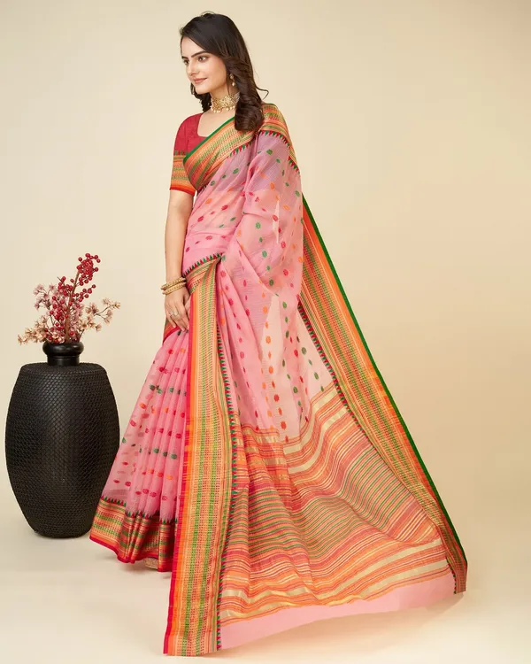 Pink_Cotton_Silk_Woven_Banarasi_Saree_With_Unstitched_Blouse_For_Women