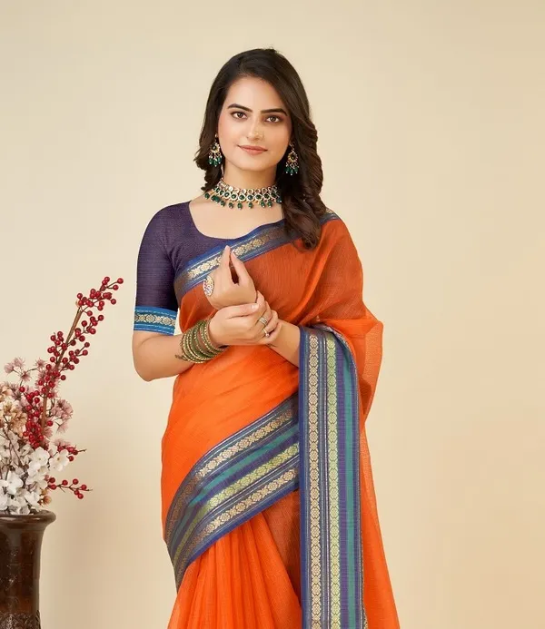 Orange_Cotton_Silk_Woven_Bandhani_Saree_With_Unstitched_Blouse_For_Women