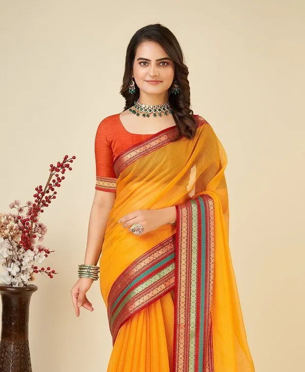 Orange_Cotton_Silk_Woven_Bandhani_Saree_With_Unstitched_Blouse_For_Women