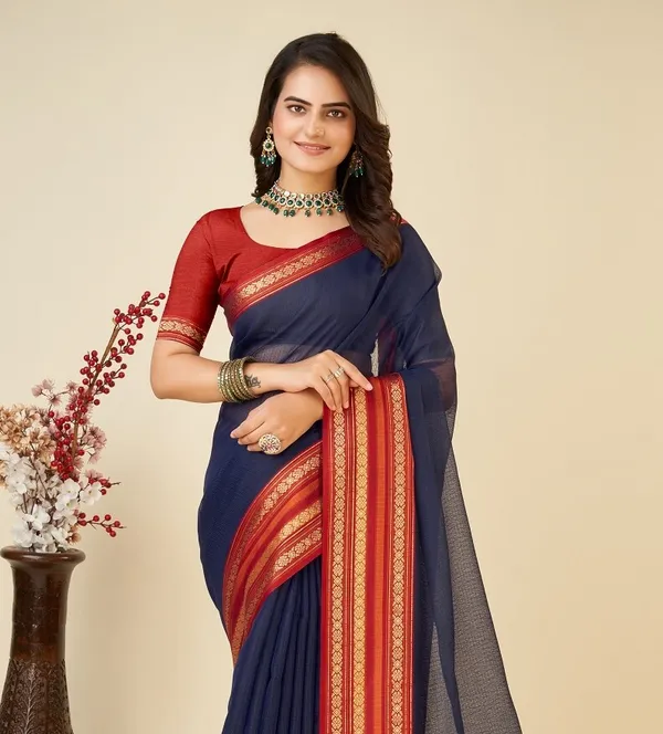 Dark_Blue_Cotton_Silk_Woven_Patola_Saree_With_Unstitched_Blouse_For_Women