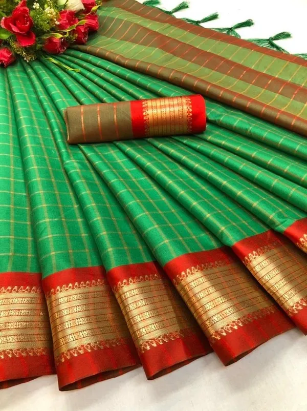 Green_Cotton_Silk_Woven_Patola_Saree_With_Unstitched_Blouse_For_Women