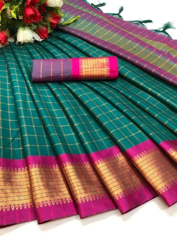 Green_Cotton_Silk_Woven_Kanjivaram_Saree_With_Unstitched_Blouse_For_Women