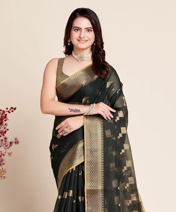 Black_Cotton_Silk_Woven_Patola_Saree_With_Unstitched_Blouse_For_Women