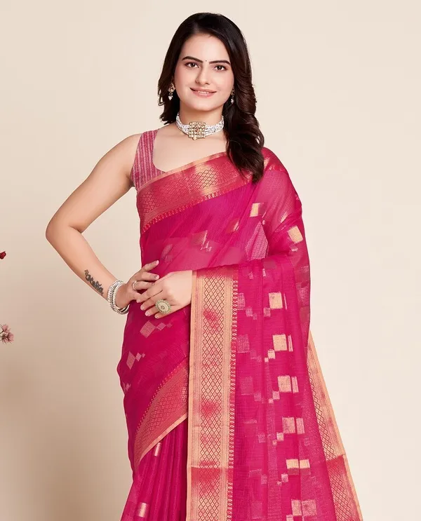Pink_Cotton_Silk_Woven_Patola_Saree_With_Unstitched_Blouse_For_Women