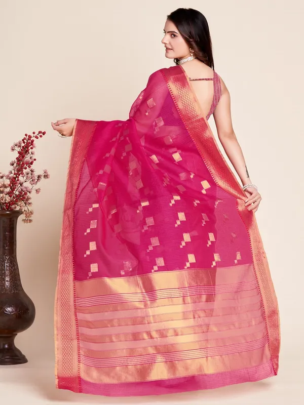 Pink_Cotton_Silk_Woven_Patola_Saree_With_Unstitched_Blouse_For_Women