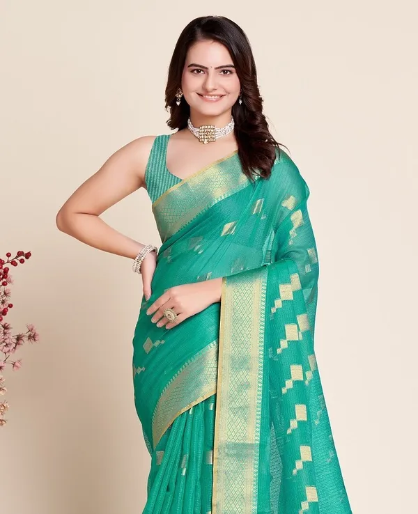 Green_Cotton_Silk_Woven_Patola_Saree_With_Unstitched_Blouse_For_Women