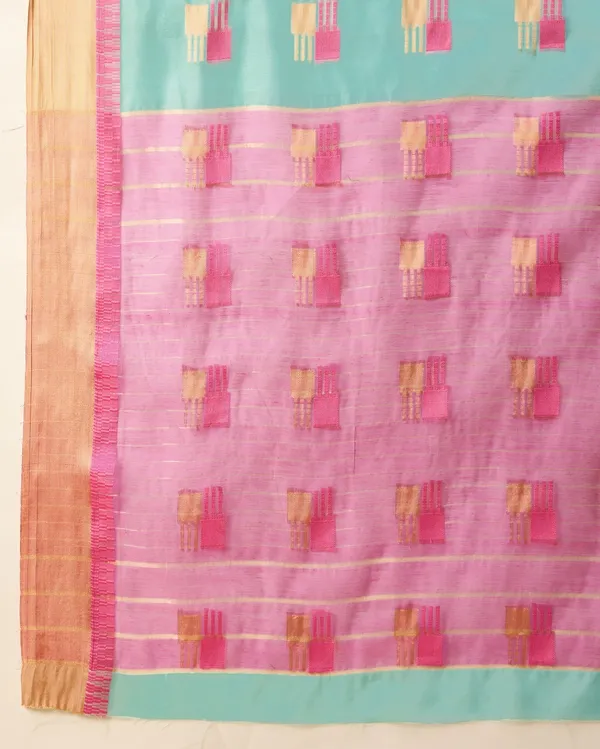 Blue_Cotton_Silk_Woven_Banarasi_Saree_With_Unstitched_Blouse_For_Women