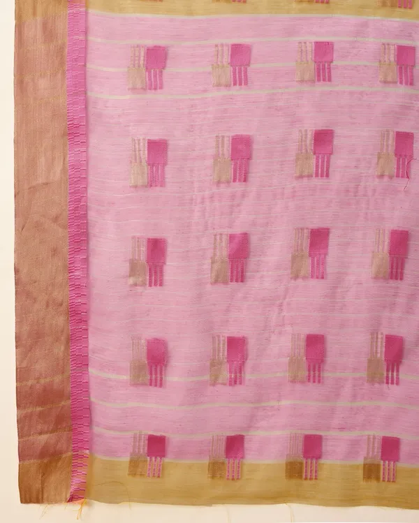 Mustard_Cotton_Silk_Woven_Banarasi_Saree_With_Unstitched_Blouse_For_Women