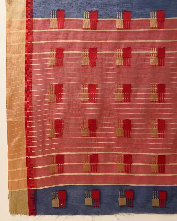 Dark_Blue_&_Red_Cotton_Silk_Woven_Banarasi_Saree_With_Unstitched_Blouse_For_Women