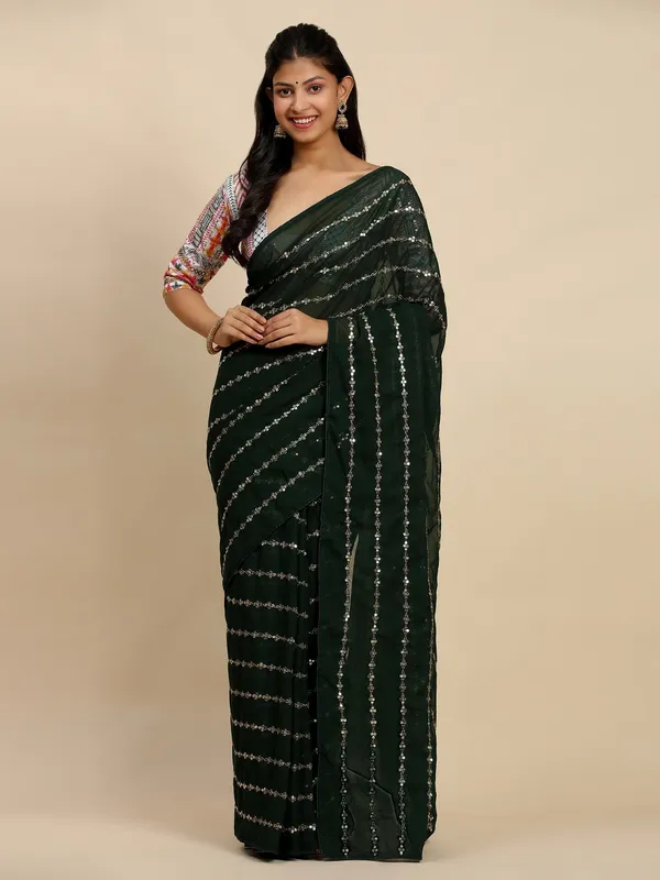 Green_Georgette_Embroidered_Kota_Doria_Saree_With_Unstitched_Blouse_For_Women