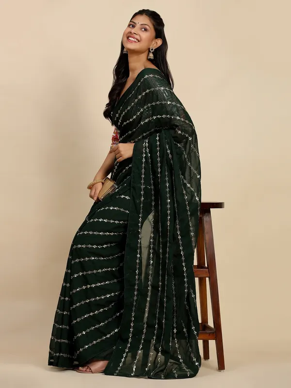 Green_Georgette_Embroidered_Kota_Doria_Saree_With_Unstitched_Blouse_For_Women