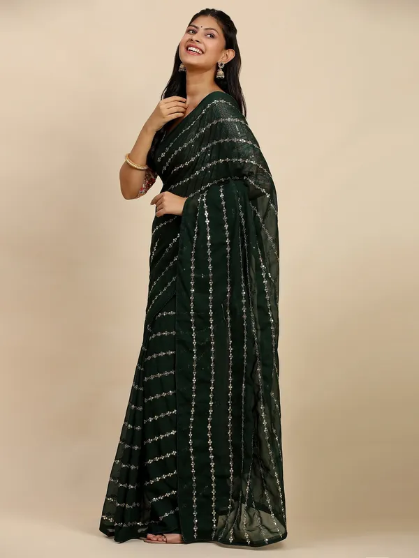 Green_Georgette_Embroidered_Kota_Doria_Saree_With_Unstitched_Blouse_For_Women