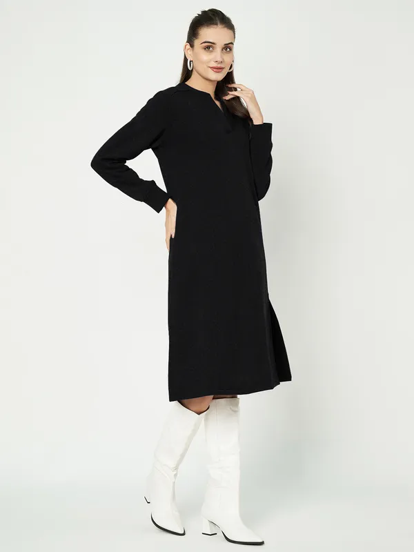 A-Line_Mandarin_Collar_Midi_Dress
