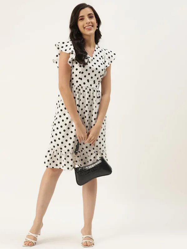 White_Polka_Polyester_Print_Dresses