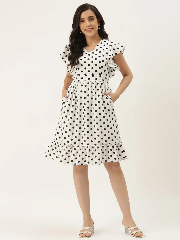 White_Polka_Polyester_Print_Dresses