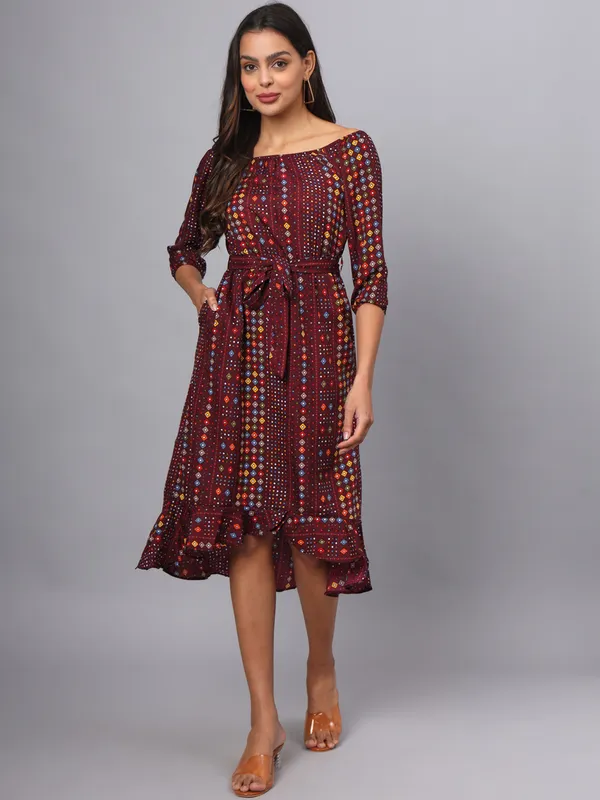 Multi_Print_Polyester_Print_Dresses