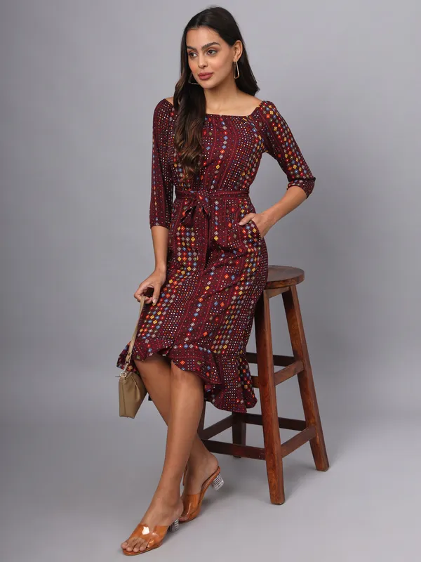 Multi_Print_Polyester_Print_Dresses