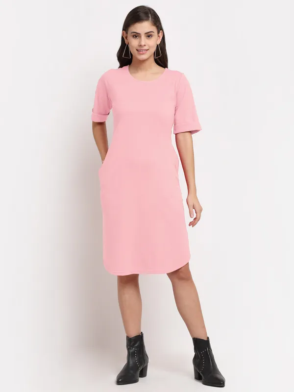 BRINNS_Purple_Solid_Pure_Cotton_A-Line_Midi_Dress