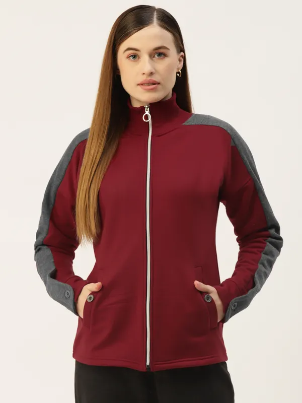 BRINNS_Women_Maroon_Solid_Sweatshirt
