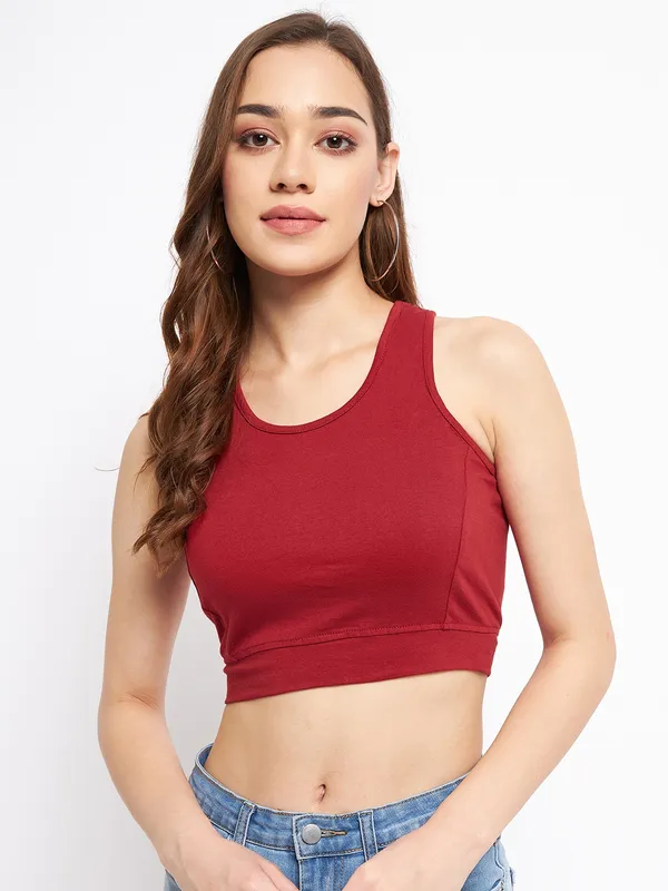 Maroon_Cotton_Lycra_Tops