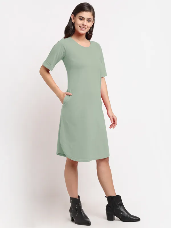 BRINNS_Purple_Solid_Pure_Cotton_A-Line_Midi_Dress