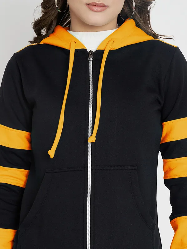 BRINNS_Women_Teal_Blue_&_Burgundy_Striped_Fleece_Hooded_Sweatshirt