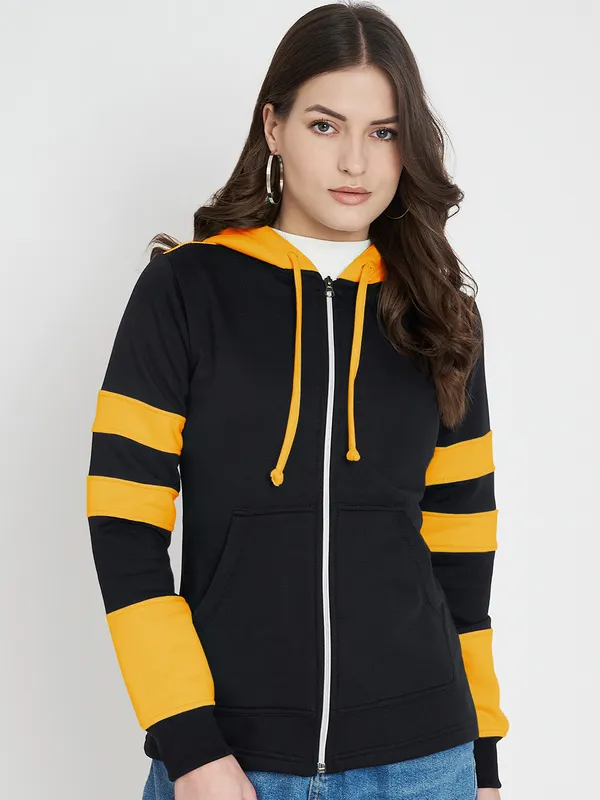 BRINNS_Women_Teal_Blue_&_Burgundy_Striped_Fleece_Hooded_Sweatshirt