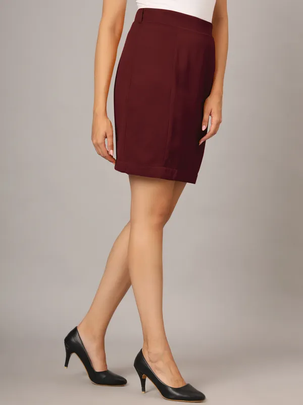 Burgundy_Polyester_Lycra_Skirts