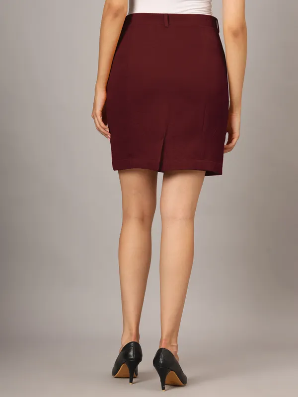 Burgundy_Polyester_Lycra_Skirts