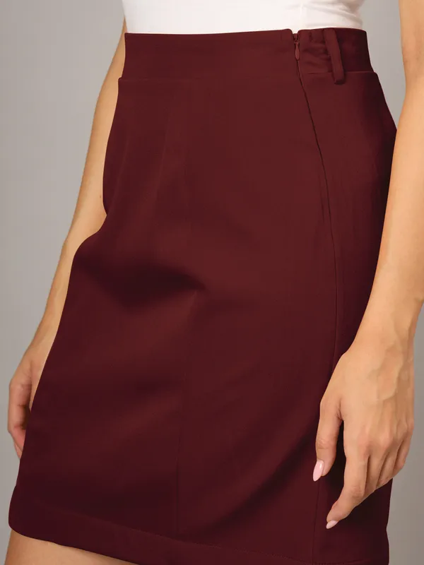 Burgundy_Polyester_Lycra_Skirts
