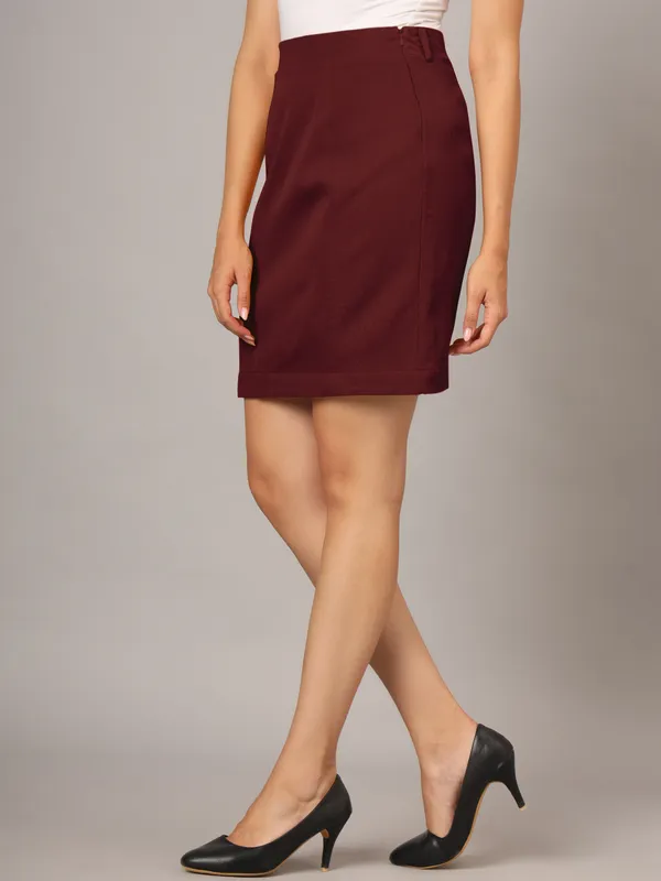 Burgundy_Polyester_Lycra_Skirts