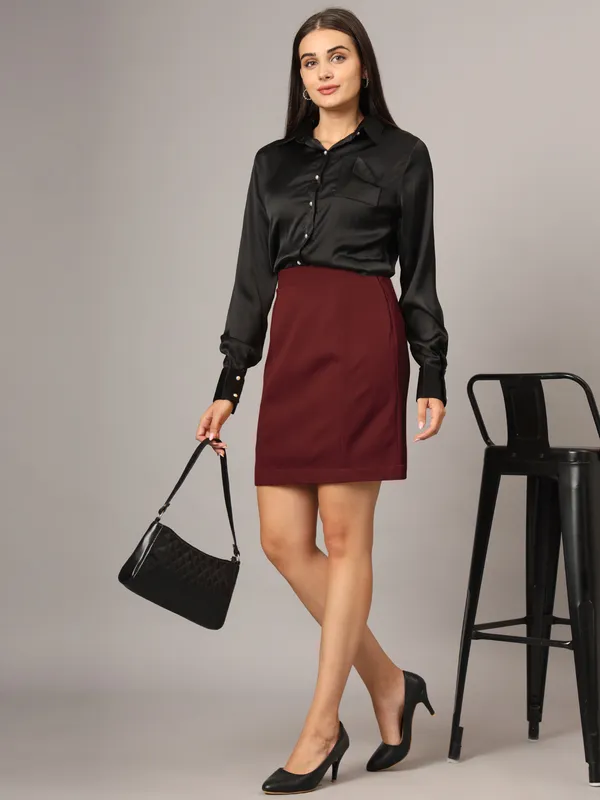 Burgundy_Polyester_Lycra_Skirts