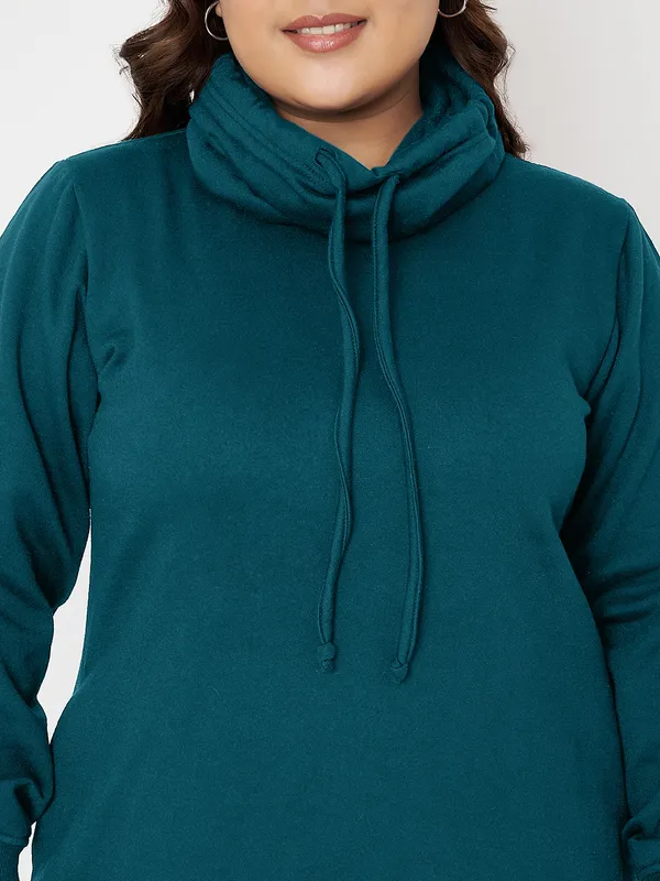 Plus_Size_Hooded_Cowl_Neck_Cuffed_Sleeves_Jumper_Dress