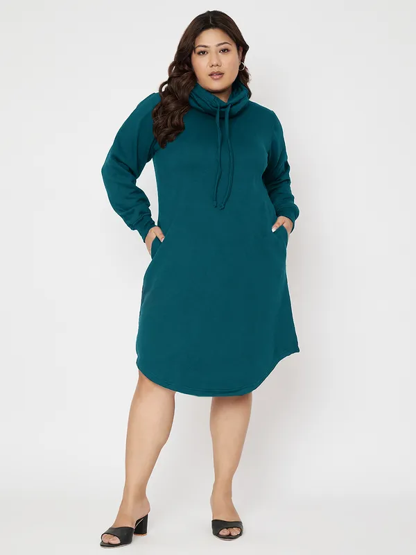 Plus_Size_Hooded_Cowl_Neck_Cuffed_Sleeves_Jumper_Dress
