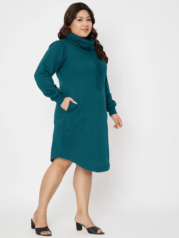 Plus_Size_Hooded_Cowl_Neck_Cuffed_Sleeves_Jumper_Dress