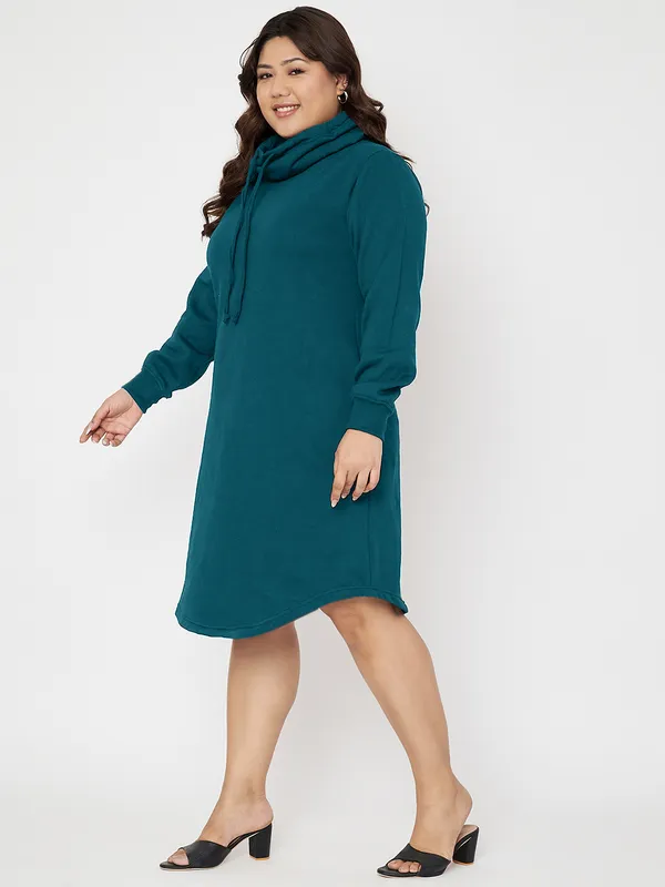 Plus_Size_Hooded_Cowl_Neck_Cuffed_Sleeves_Jumper_Dress