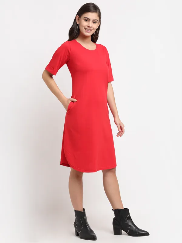 BRINNS_Purple_Solid_Pure_Cotton_A-Line_Midi_Dress