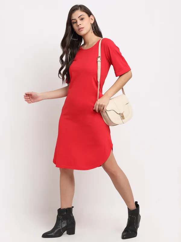 BRINNS_Purple_Solid_Pure_Cotton_A-Line_Midi_Dress