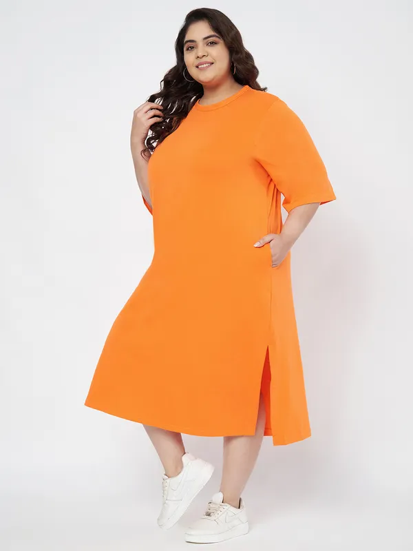 Orange_Cotton_Blend_Single_Jersey_Dresses