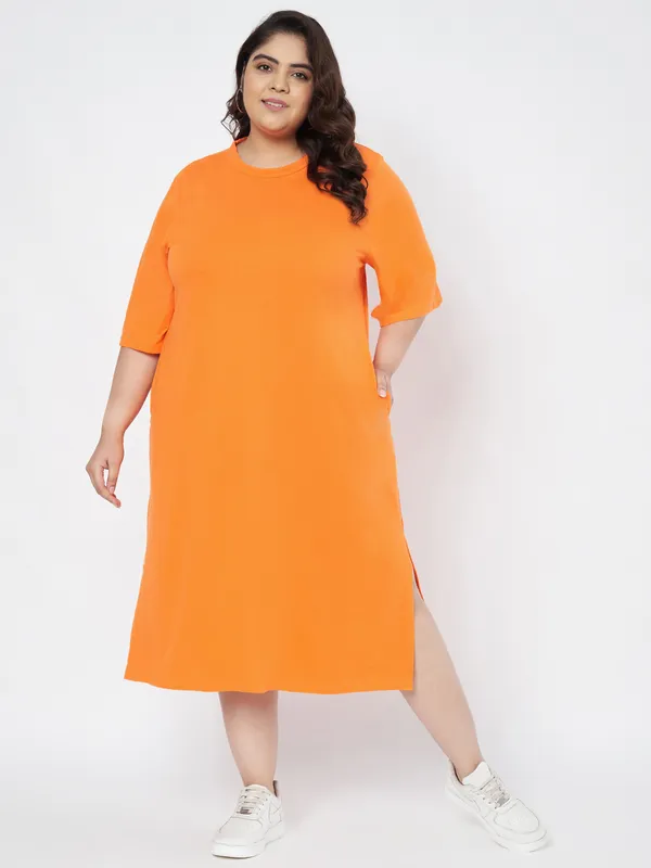 Orange_Cotton_Blend_Single_Jersey_Dresses