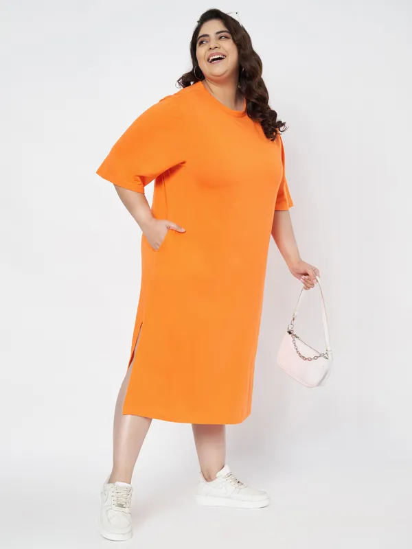 Orange_Cotton_Blend_Single_Jersey_Dresses